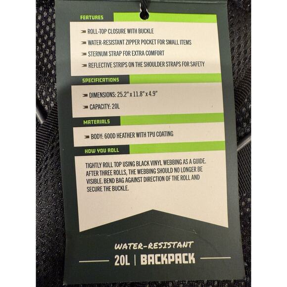 NWT Quest 20L Water-Resistant Roll Top Dry Bag Backpack Hiking Kayaking Camping - Picture 8 of 9